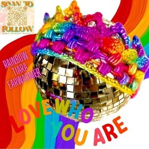 CROCHETED RAINBOW CROWN EAR WARMER